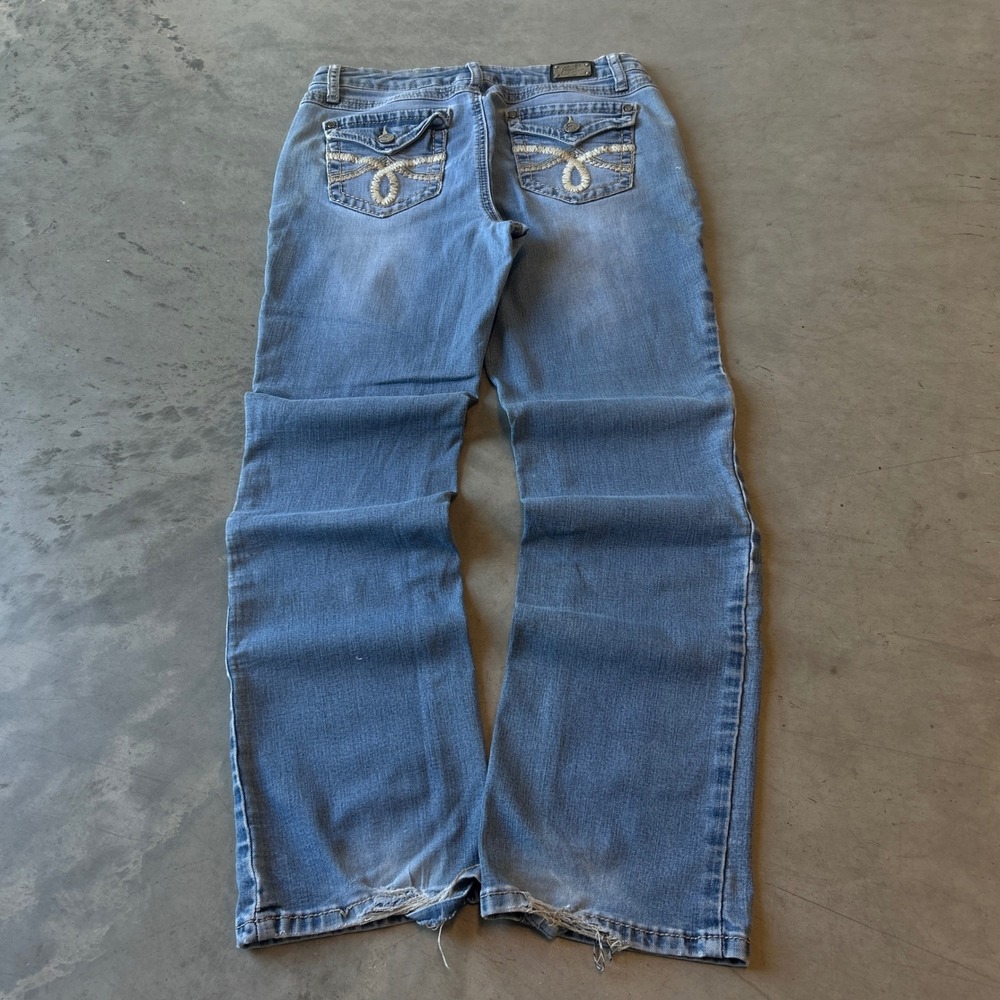 Earl Jeans Mens Light Wash Bootcut Denim Embroidered Flap Pocket 28x28